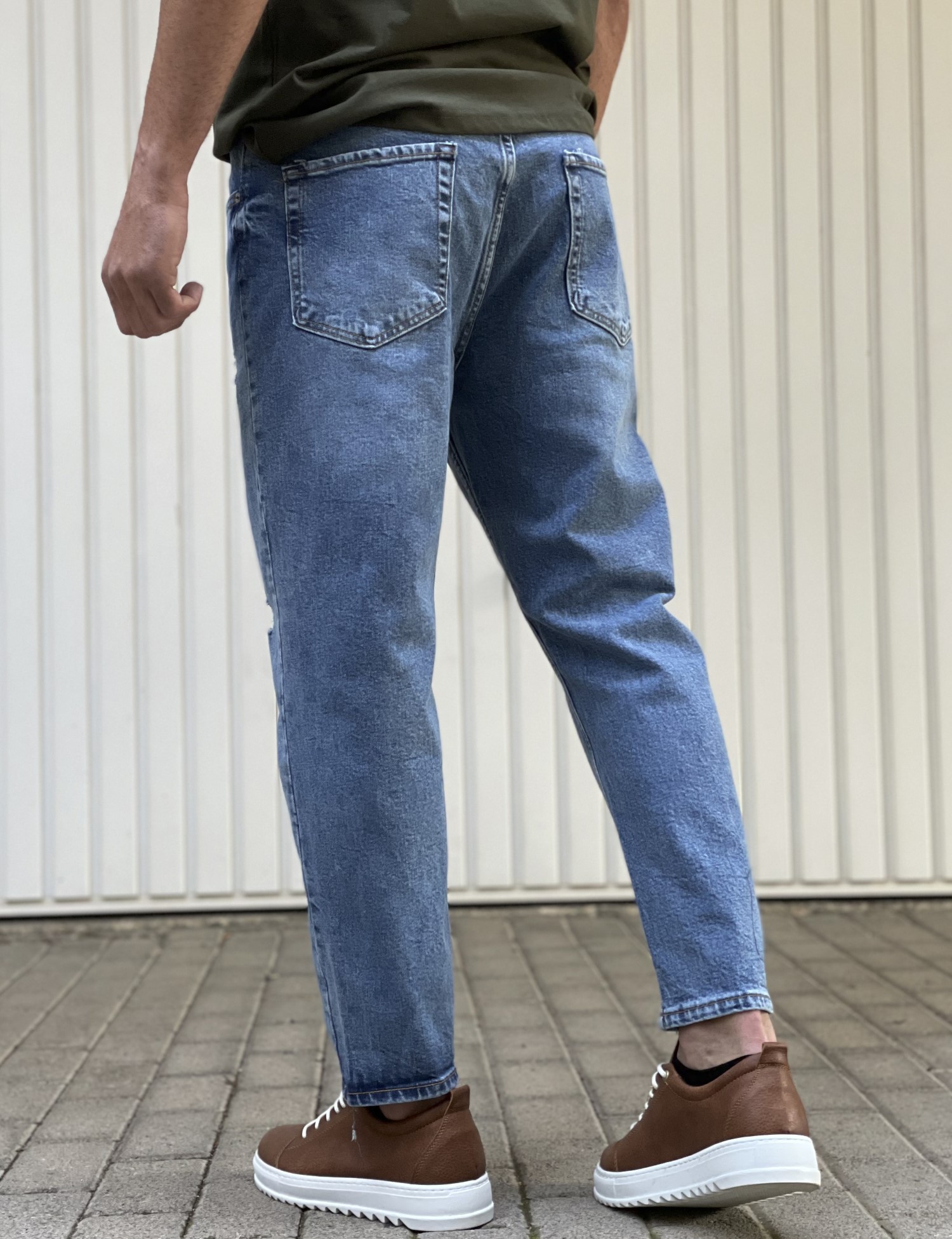 Ανδρικό μπλε με φθορές σταθερό Loose Jean πεντάτσεπο με κουμπιά JR8002 φωτογραφία